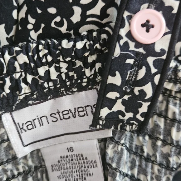 NWOT Karin Stevens black & white smocked fit & flare A-line dress Womens 16 - Picture 4 of 8